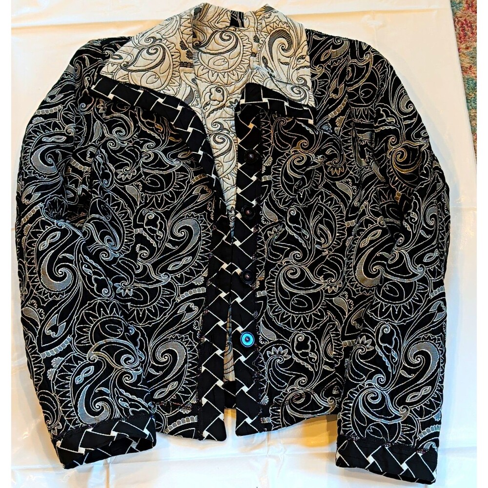Canvasbacks Vintage '90s Black/White Paisley Button Front Jacket Womens Size 10
